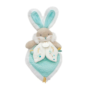Doudou et Compagnie Sugar Rabbit flat comforter in almond green, 24 cm