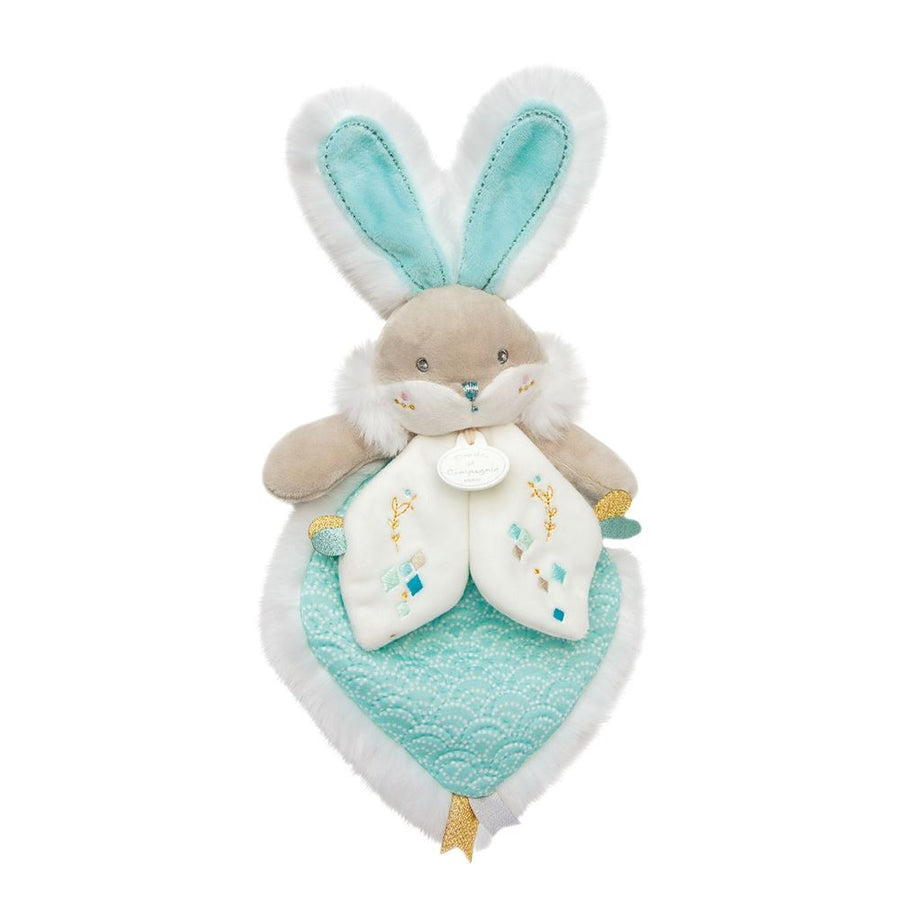 Doudou et Compagnie Sugar Rabbit flat comforter in almond green, 24 cm