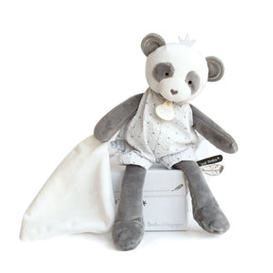 Dream Catcher panda plush seated with its comforter