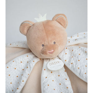Dream Catcher bear petal comforter, honey and white with gold glitter