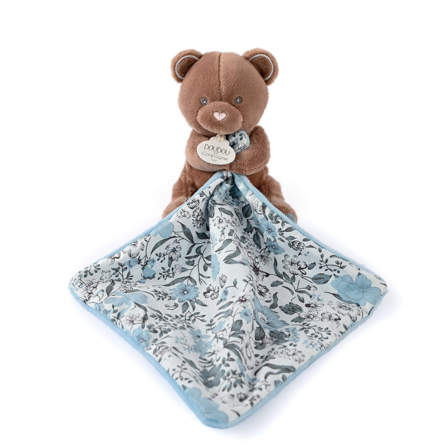 Doudou et Compagnie Boh'Aime bear with reversible comforter, 12 cm