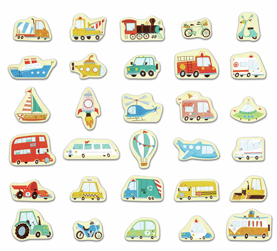 Hape Magnetic Vehicles Set E2008 - 30 wooden vehicle magnets