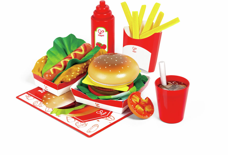 Hape Fast Food Set E3160 - burger, hot dog, fries, cola and menu