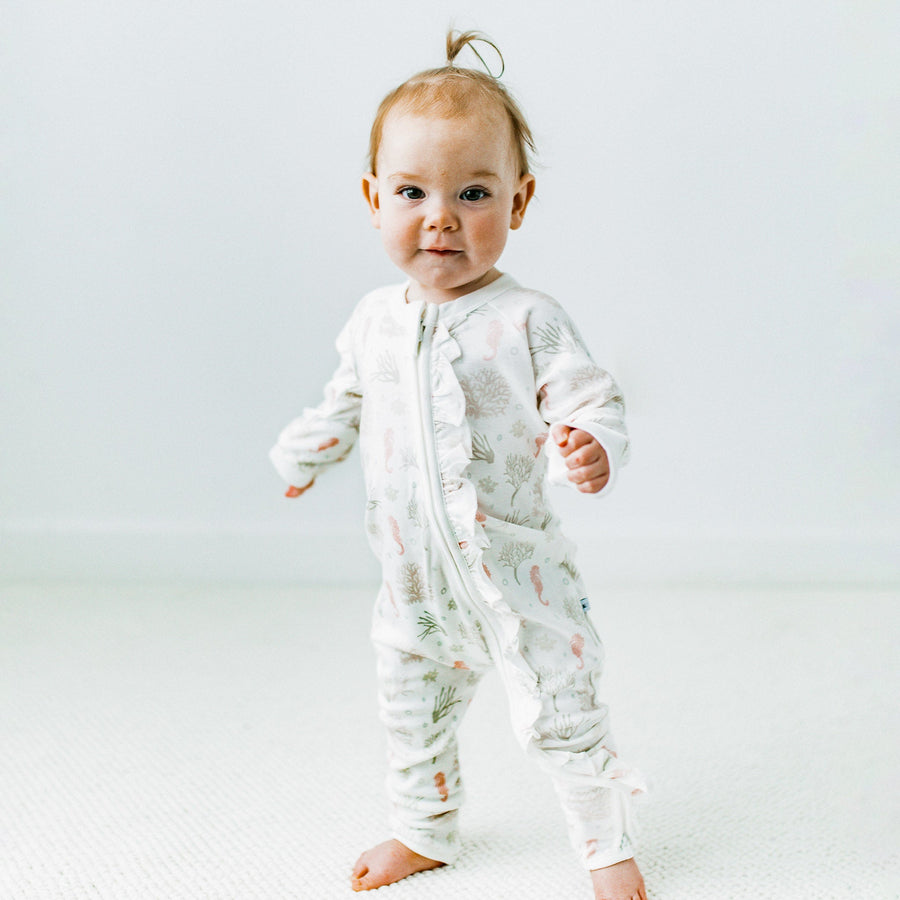 KAYS + KINS Frilled Growsuit - Seahorse Cove - 0-3M