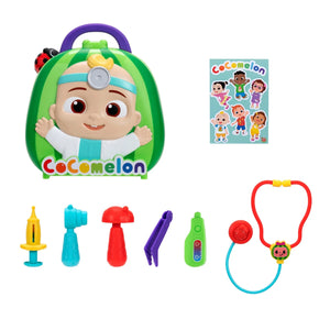 Cocomelon JJ's Doctor Checkup Set, case with all 6 tools and sticker sheet