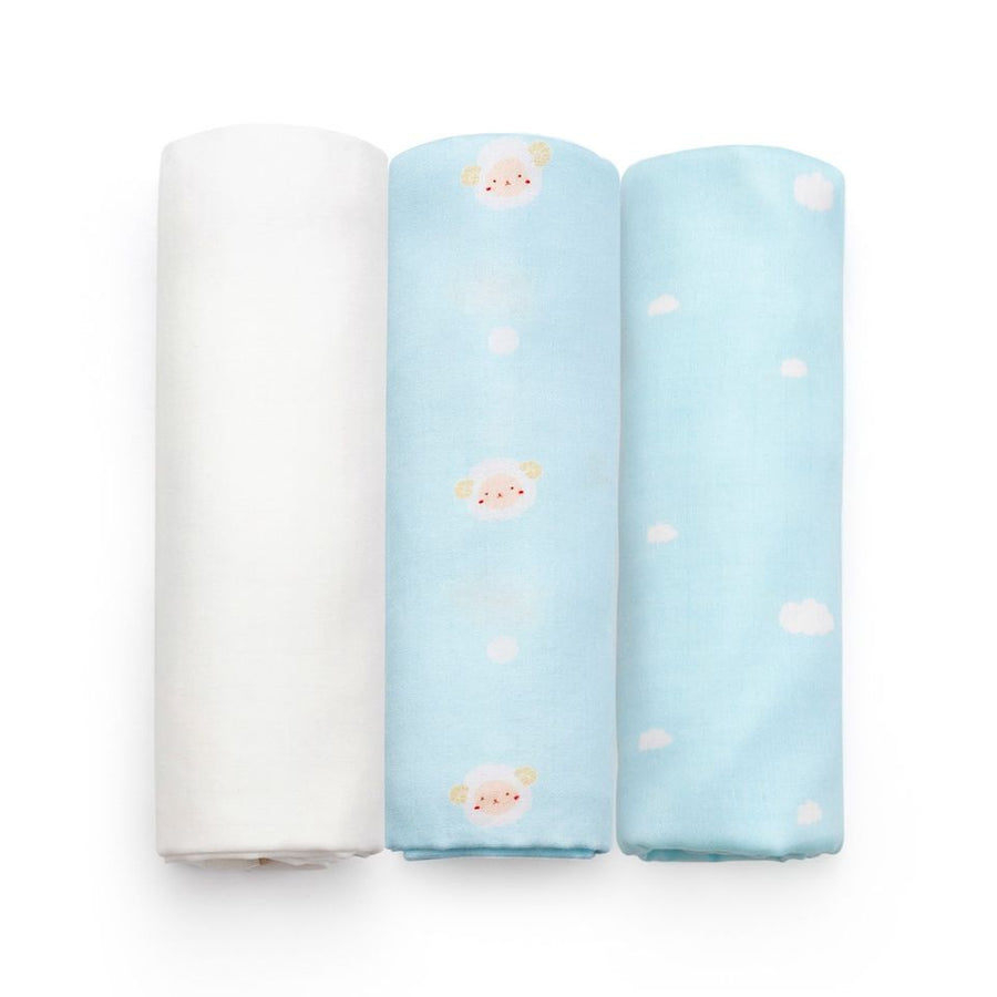 Granny Ben TENCEL muslin nursing cloth 3-pack in the Field of Sky colourway