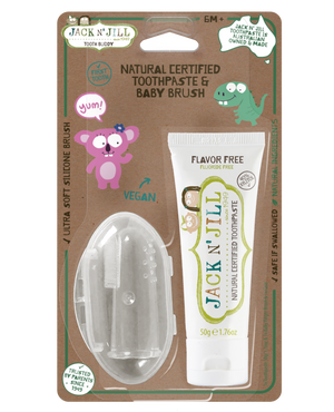 Jack N' Jill Tooth Buddy Pack - Natural Certified Toothpaste Flavour Free + Silicone Finger Brush