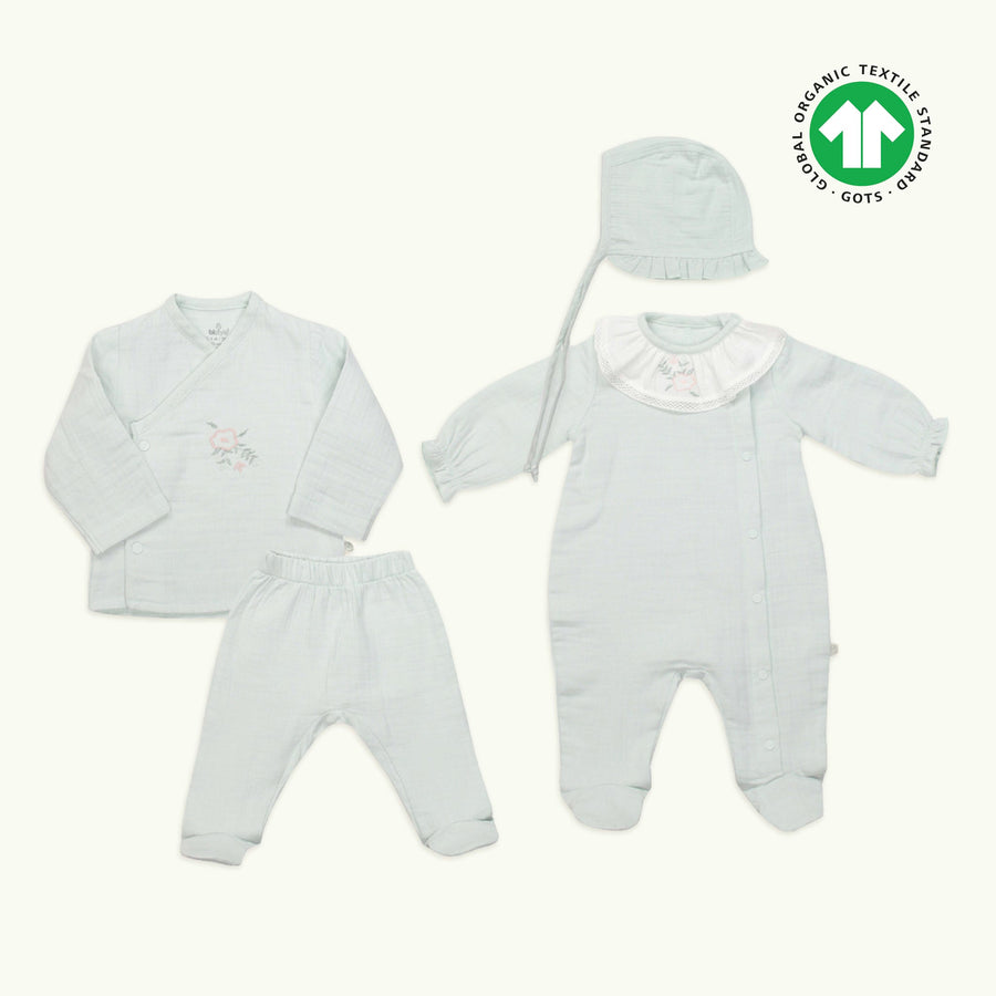 Bistyle Organic Flower & Sage 4-Piece Organic Cotton Baby Wear 3-6M