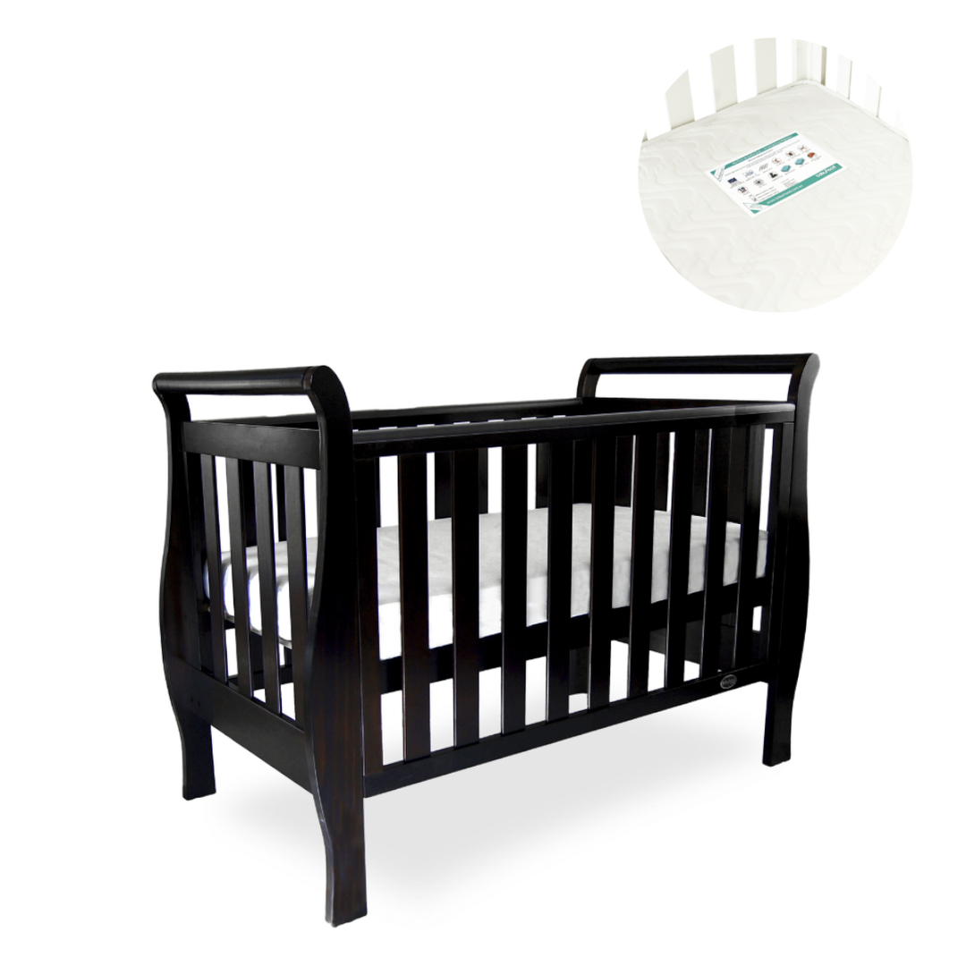 BABYHOOD GEORGIA SLEIGH COT (ENGLISH OAK) + MY FIRST INNERSPRING MATTRESS WITH VENTS