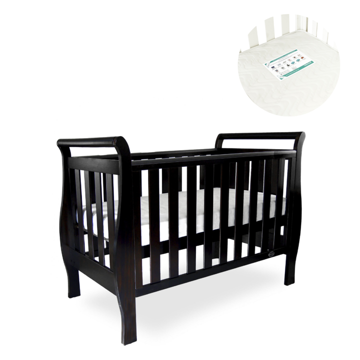 BABYHOOD GEORGIA SLEIGH COT (ENGLISH OAK) + MY FIRST INNERSPRING MATTRESS WITH VENTS