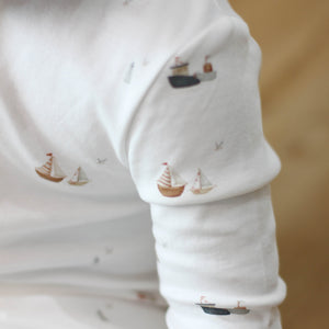 Twinkle Planet Sailor Blue sailboat print sleeve detail