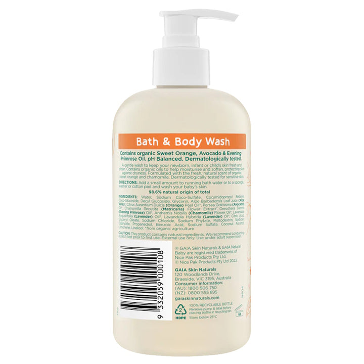 Gaia Natural Baby Bath & Body Wash - Sweet Orange & Avocado Oils