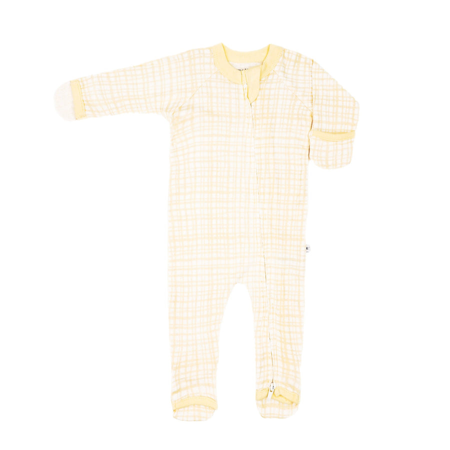 KAYS + KINS Growsuit in Sunplaid print with fold-over mittens