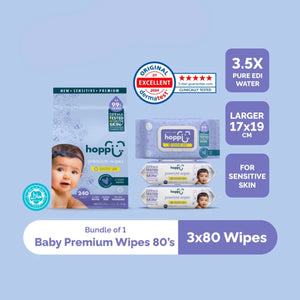 Hoppi 99% Premium Water Baby Wipes 80 wipes x 3 Pack Bundle