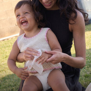 Hoppi Bye-Germ Wipes in use