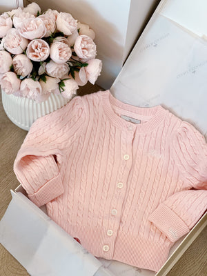 Count & Countess Organic Cotton Cable-Knit Baby Cardigan - Pink