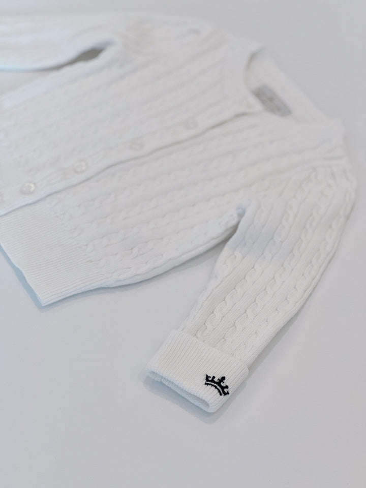 Count & Countess Organic Cotton Cable-Knit Cardigan - White