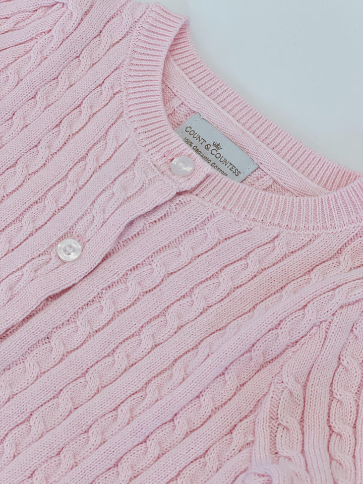 Count & Countess Organic Cotton Cable-Knit Baby Cardigan - Pink