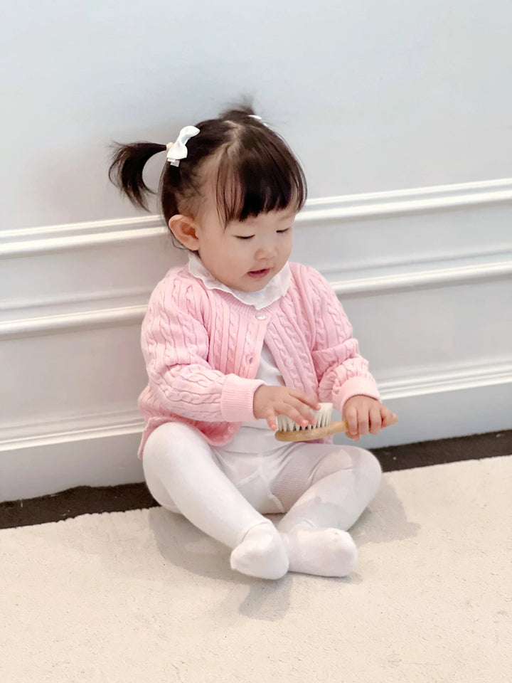 Count & Countess Organic Cotton Cable-Knit Baby Cardigan - Pink