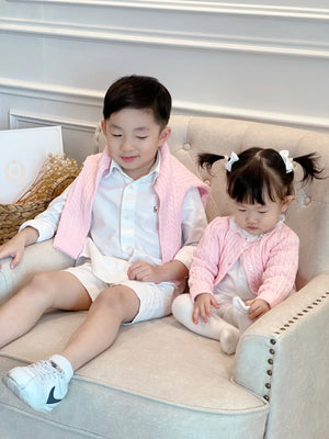 Count & Countess Organic Cotton Cable-Knit Baby Cardigan - Pink