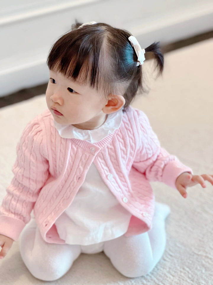 Count & Countess Organic Cotton Cable-Knit Baby Cardigan - Pink