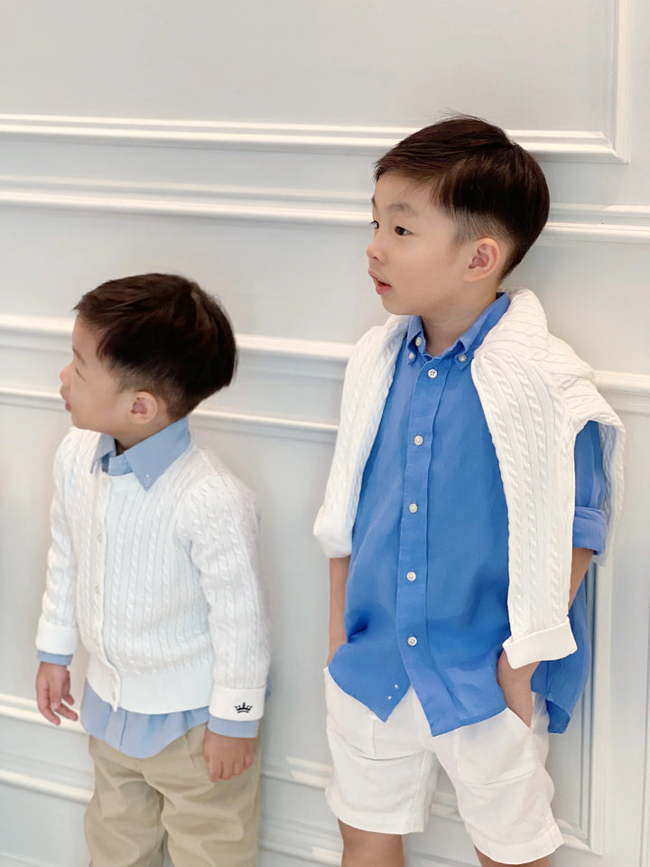 Count & Countess Organic Cotton Cable-Knit Cardigan - White