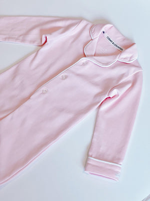 Ballet Pink Pima romper sleepsuit, collar and placket detail