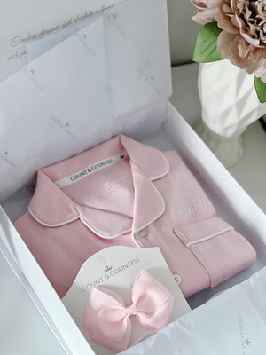 Ballet Pink Pima pyjamas presented in the Count & Countess signature gift box