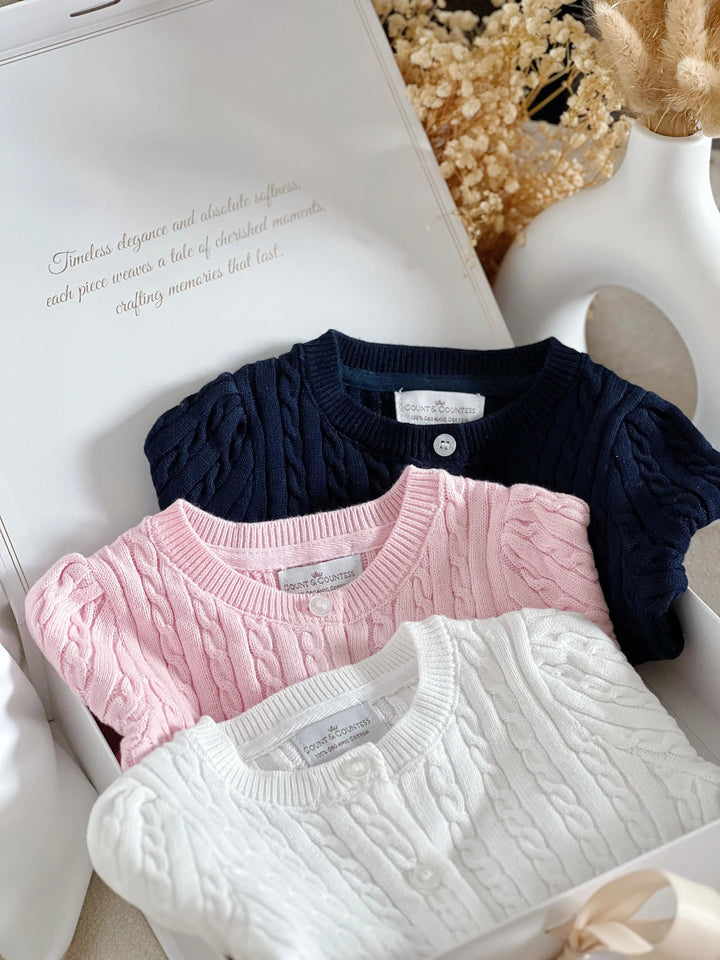 Count & Countess Organic Cotton Cable-Knit Baby Cardigan - Pink