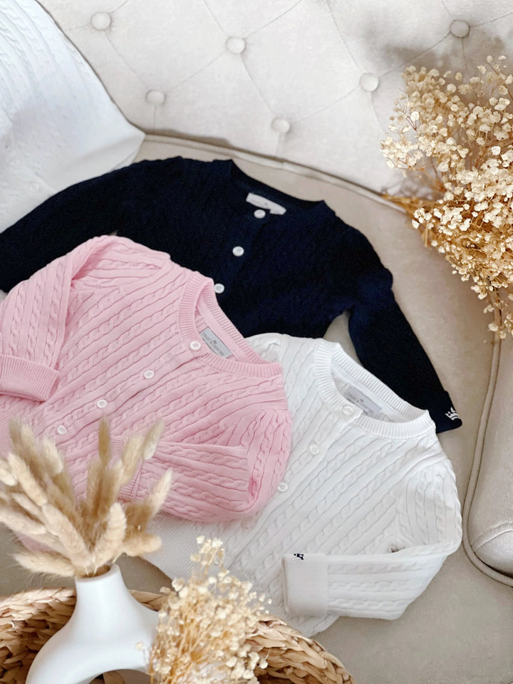 Count & Countess Organic Cotton Cable-Knit Baby Cardigan - Pink