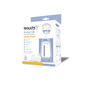 Isa Uchi breast milk storage bags starter pack, 6 bags plus 2 standard and 2 wide neck adaptors