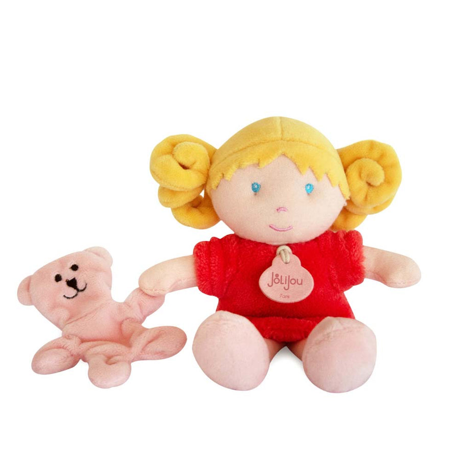 Jolijou My First Soft Doll Mlle Corail, 21cm, with her teddy comforter