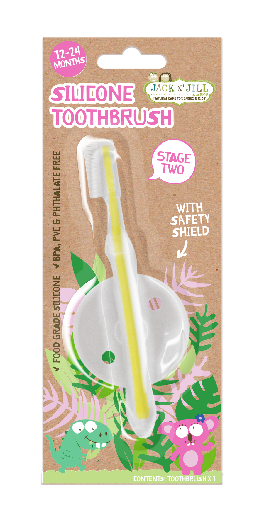 Jack N' Jill Silicone Toothbrush Stage 2 in its biodegradable packaging