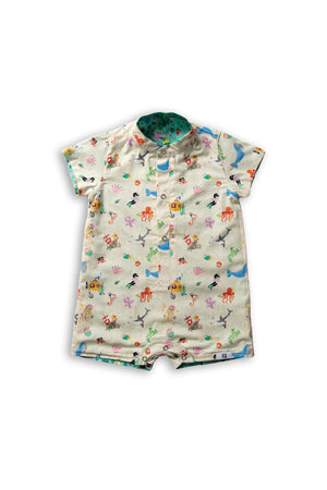 Maison Q Jungle Jamboree Reversible Boy Onesie