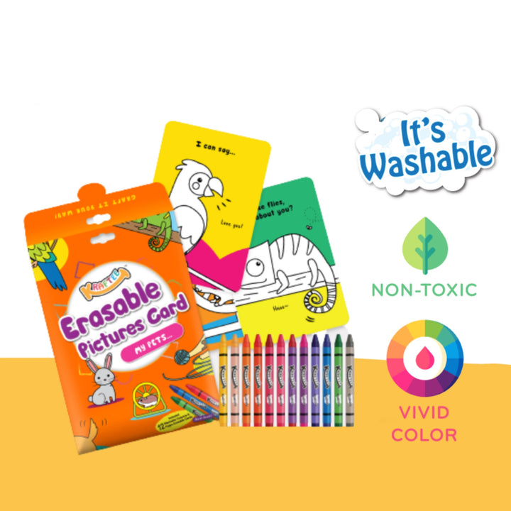 Kraftee Erasable Picture Cards with 12ct washable crayons