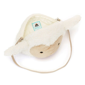 Jellycat Little Lamb Bag worn over the shoulder