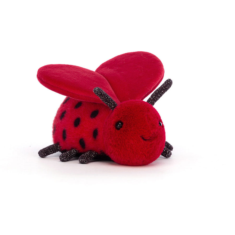 Jellycat Loulou Love Bug scarlet polka-dot bug, front view