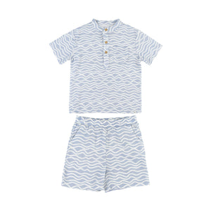 KAYS + KINS Band Collar Shirt Set - Waves