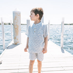 KAYS + KINS Band Collar Shirt Set - Waves