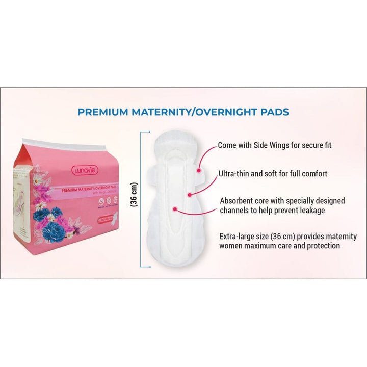 Lunavie Premium Maternity / Overnight Pads with Wings 36cm (20pcs) - image 2 - Happikiddo.com