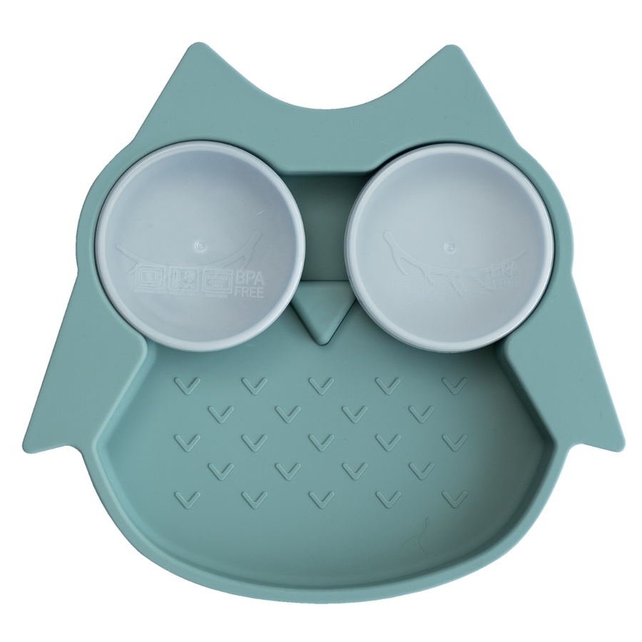 Tidy Tot Owl silicone suction plate with two removable pots
