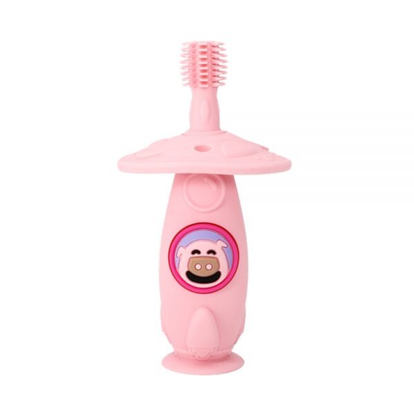 Marcus & Marcus Self Training 360 Silicone Toothbrush in pink, Pokey the Piglet