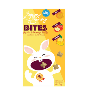 Benny Bunny Bites Apple and Mango Puffs 6x5g box front