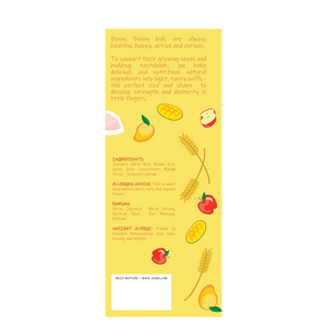 Benny Bunny Bites Apple and Mango Puffs ingredient and allergen panel