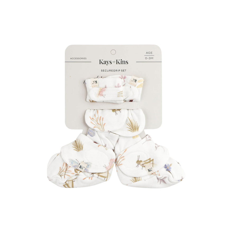 Kays+Kins SecureGrip Mitts and Booties Set in the Bugsy print