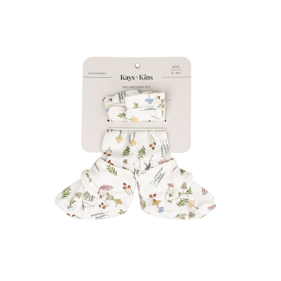 Kays+Kins SecureGrip Mitts and Booties Set in the Magic Grove print