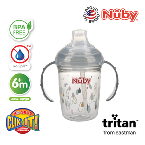 Nuby Tritan Spout Cup with Handles 8oz 240ml, grey Tie Rain print