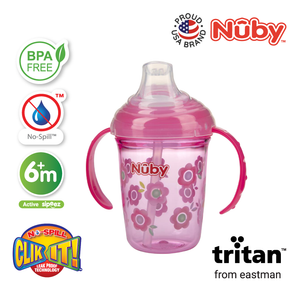 Nuby Tritan Spout Cup with Handles 8oz 240ml, pink Flower print