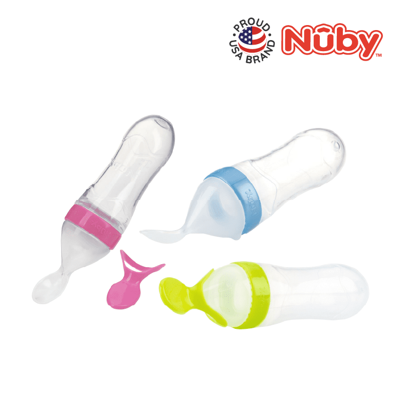 Nuby Garden Fresh Silicone Squeeze Feeder with spoons, colour range