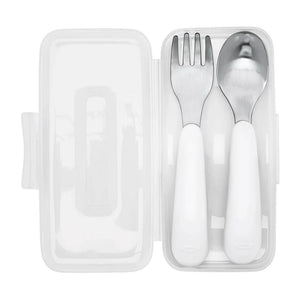 OXO Tot On-the-Go Fork and Spoon Set in its carrying case